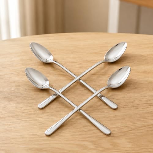 Image of Culinex 18 /8 Premium Stainless Steel 8.7 inch Long Handle Ice Tea Spoon Set of 4 - Extra Long Mixing & Stirring Spoons for Ice Cream, Cocktails, Tall Glass | Rust Resistant, Dishwasher Safe Cutlery
