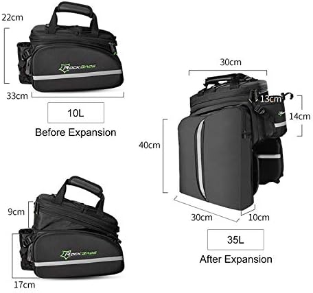 ROCKBROS Bike Rear Rack Pannier Bag Waterproof Bike Rear Seat Bag with Shoulder Strap Bike Trunk Pack Bicycle Double Panniers Bag with Rainproof Cover 10-35L Black