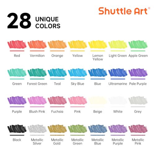 Image of Shuttle Art 28 Colors Dual Tip Acrylic Paint Markers, Brush Tip and Fine Tip Acrylic Paint Pens for Rock, Ceramic, Wood, Canvas, Plastic, Glass, Stone, Calligraphy, Card Making, DIY Football Crafts