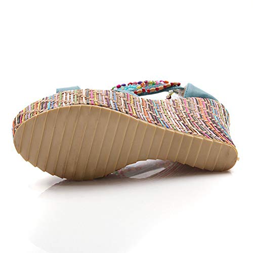 getmorebeauty Women's Wedge Sandals With Pearls Across The Top Platform Sandals High Heels (5US, Blue) by getmorebeauty - Used condition - Image 5