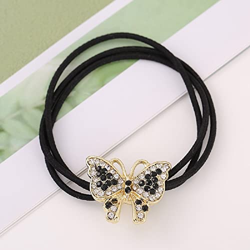 Kimuwhi 4Pcs Fashion Korean Style Alloy Rhinestone Butterfly High Elasticity Rubber Band Hair Rope For Girl Women Summer Ponytail Tie #TOP4