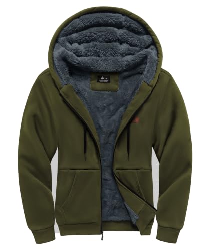 Image of Little Beauty Fleece Hoodies for Men Winter Thick Jackets Sherpa Lined Zip Up Sweatshirt With Kanga Pocket
