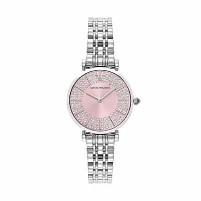 Emporio Armani Orologio da donna, movimento al quarzo a due lancette da 32 mm con cinturino in acciaio, 32 mm, Tono argento e rosa