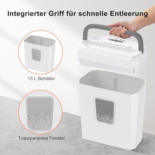 Bonsaii Aktenvernichter, 8-Blatt Papierschredder mit Sicherheitsstufe P-4, Kreuzschnitt 5x14mm, Schreddert Kreditkarten & Büroklammern, Überhitzungsschutz, 13L Behälter für Büro & Zuhause, C277-C
