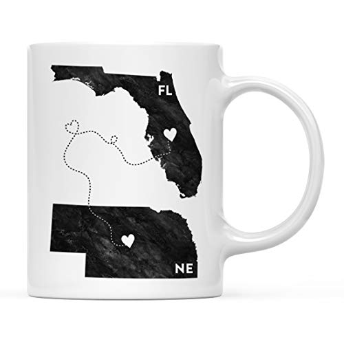Andaz Press 11oz. Coffee Mug Long Distance Gift, Florida and Nebraska, Black and White Modern, 1-Pack, Moving Away Graduation University College Gifts for Him Her Relationships