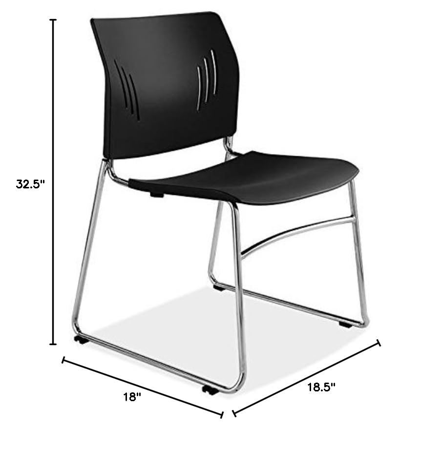 Stackable Reception Chair, Multi-Purpose Armless Chair, Chrome Frame & Black Back and Seat, Superior Lumbar Support (3080BLK)