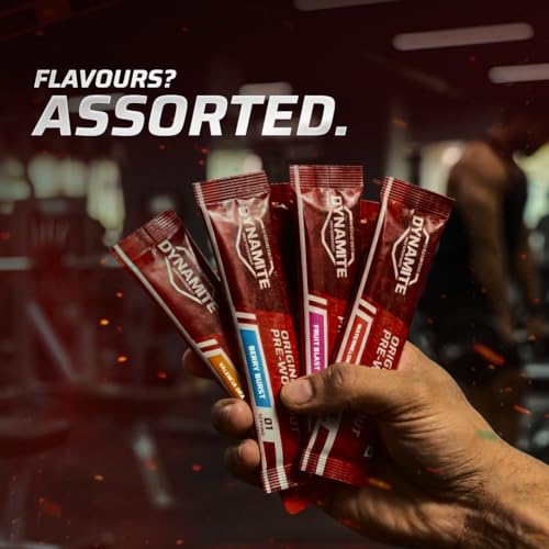 Image of Dynamite Original Pre-workout Sachets (Pack of 8, Assorted Flavours) | Instant Energy Boost & Pump for Workouts | 200mg Caffeine | 6500mg Citrulline Complex | Pre-Workout Supplement for Men & Women - 112g