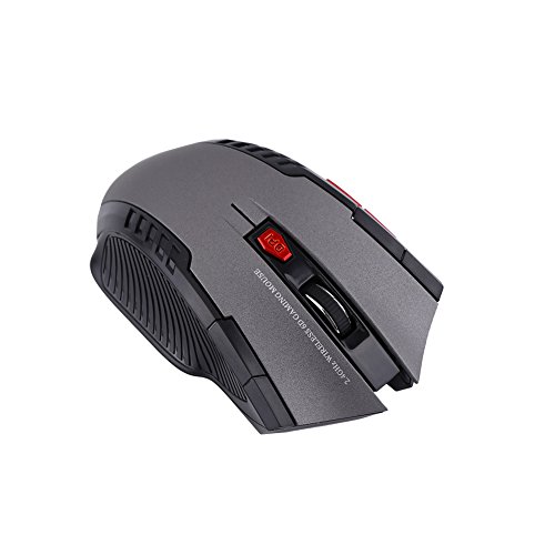 Keenso Ratón de Juego óptico Inalámbrico con Transmisión de 2.4GHz, Mouse Juego Portátil para Laptop PC, Velocidad Ajustable 800/1200 Ppi, Tecnología Ahorro Energía, Rojo/Gris/Negro, 1pc (Gray)