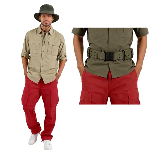 Generisch Dschungelcamp Kost&uuml;m Rote, Cargohose Herren Rote Hose Stretch Casual Arbeitshose Cargo Pants Mit Taschen Kordelzug D&uuml;nne Jogginghose Trekkinghose Baggy Freizeithose Outdoor Sport Red XL