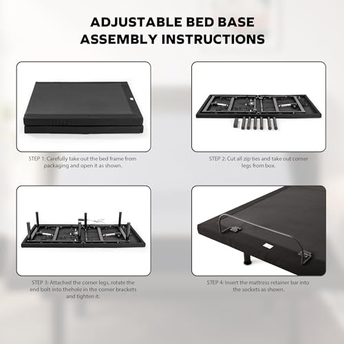EGOHOME Full Size Adjustable Bed Base Frame and 14 inch Memory Foam Mattress, Independent Head and Foot Incline Electric Foldable Metal Bed Base Electric, Wireless Remote,Zero Gravity - Thumbnail 7