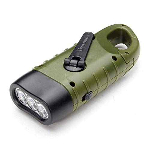 Preisvergleich Produktbild ASUMAN Handkurbel-Taschenlampe, solarbetrieben, wiederaufladbar, Notfall-LED-Taschenlampe, KarabinerDynamo, Quick Snap Clip, Rucksack, Taschenlampe, wetterbereit für Camping, Klettern, Wandern