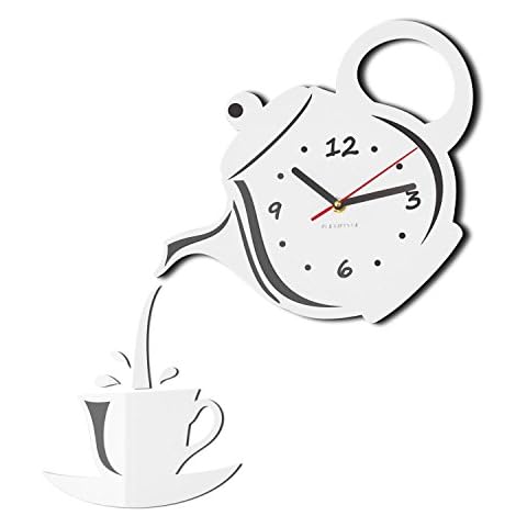 FLEXISTYLE Modern kitchen wall clock JUG & CUP white Cover