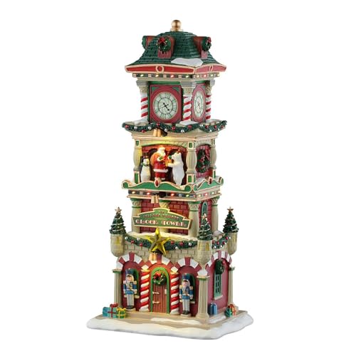 Lemax The Village Square Clock Tower, Battery-Operated(4.5V), Lighted Buildings, #55320