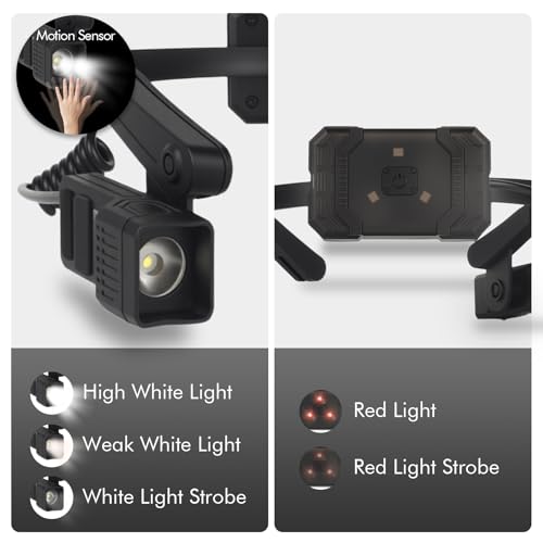 KunHe 2 Pack Earhook Rechargeable Headlamp LED Headlamp with Red Light and Motion Sensor Lightweight Design and 5 Lighting Modes Suitable for Camping Hiking and Maintenance