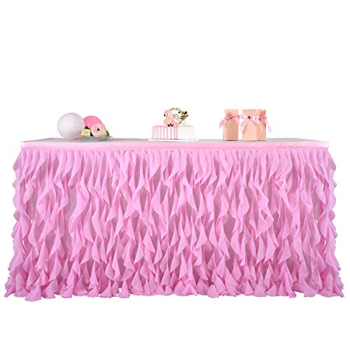 Leegleri 14Ft Pink Curly Willow Table Skirt Tulle Ruffle Table Skirt For Rectangle Table Or Round Table,Tutu Table Skirt For Baby Shower,Wedding,Birthday Party (L 14(Ft)*H 30In) #TOP1