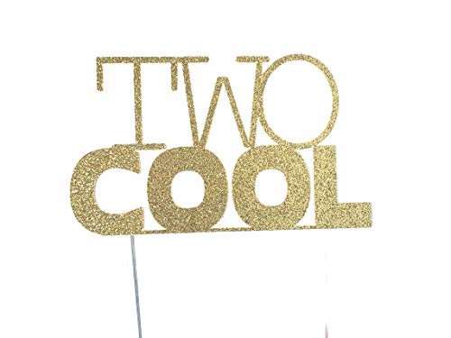CMS Design Studio 2nd Birthday Cake Topper Decoration - Two Cool - Double Sided Gold Glitter Stock