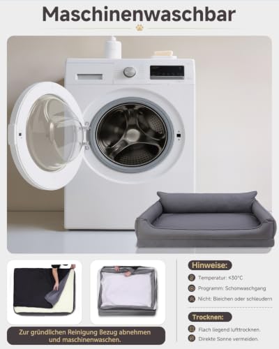 Wasserdicht Orthopädisches Hundebett,Kunstleder Hundekorb,91x68 cm,Grau – Ansicht 7