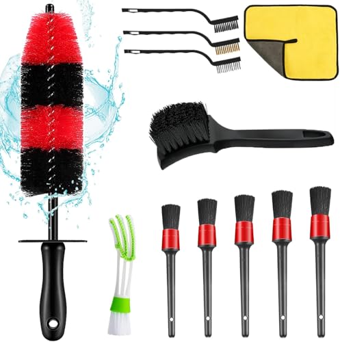 Nolimas 12Pcs Car Wheel & Tire Brush Kit,Including 17inch Long Wheel Brush,Short Handle Tire Brush,5pcs Detailing Brushes Kit & 3pcs Wire Brushes for Cleaning Car Wheels & Interior Exterior