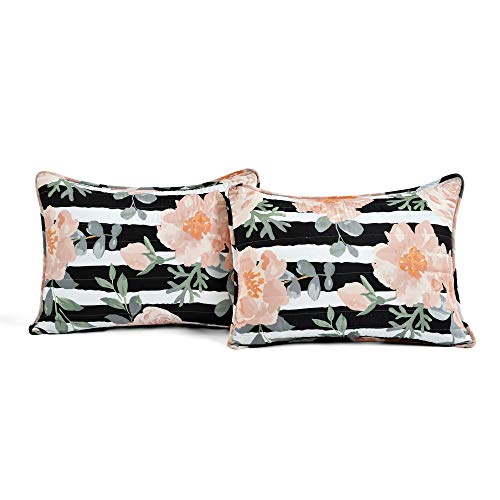 Lush Decor Amara Watercolor Rose 5 Piece Quilt Set, Black & Dusty Rose, Full Queen #TOP6