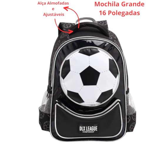 Mochila de Costa Infantil Escolar Para Menino Tamanho Grande com Design de Bola de Futebol