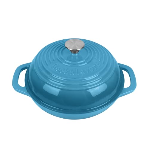 Iron Cloche Dutch Oven - Premium Enameled Cast for Bread Baking | Non-Stick Bread Pan with Lid | Perfect for Sourdough, Loaf, and Artisan Baking (Blue, 5 QT)