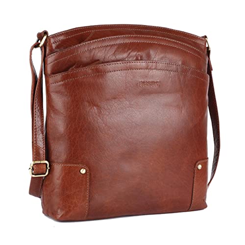 Image of LEDERBUCK Terry Large Soft Real Leather Womens Crossbody Handbags and Purses-Triple Zip Premium Sling Crossover Shoulder Bag