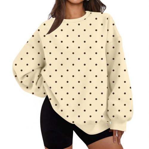 Polka Dot Sweatshirt Women Cute Oversized Crewneck Pullover Sweatshirts