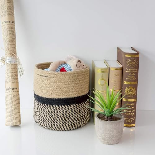 huipinghu 20cm Cotton Woven Plant Pot | Breathable Indoor Planter Basket for Potted Plants | Built-in Handles - 20x20cm for Boho Home Decor & Herbs (Black+Yellow) - Image 5