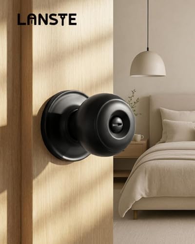 LANSTE Black Door Knobs, 10 Pack Privacy Door Knobs Interior Door Knob for Bedroom/Bathroom Keyless Doorknobs Interior/Exterior Lockset, Black Modern Design Door Hardware - 1