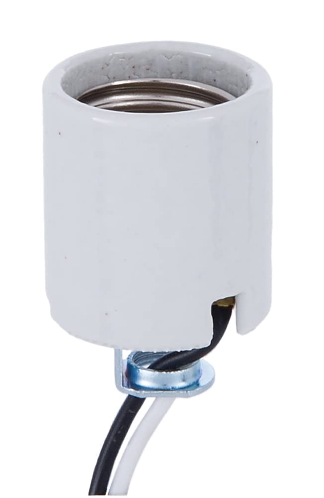 B&P Lamp® Unglazed Porcelain Medium Base Socket with 1/8IP Hickey and 18 Inch Long Wire Leads (Pack of 4)