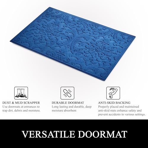 A1HC Durable Multi Purpose Door Mat, Heavy Duty Doormat, Indoor Outdoor, Easy Clean, Waterproof, All Weather, Patio, Garage, High Traffic Entrance, 24x36 Inches, Floral Blue by A1 HOME COLLECTIONS - Image 6