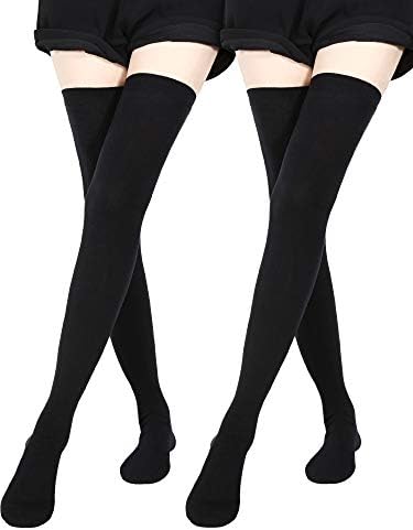 SATINIOR Women's Extra Long Thigh High Cotton Knee Stockings Socks Boots, Black, Medium