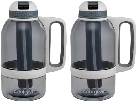 COOL GEAR 2-Pack 64 oz System Sports Water Bottle with Freezer Stick and Handle | Durable, Shatter Resistant Tritan™ Material Colored Water Bottle - Smoke