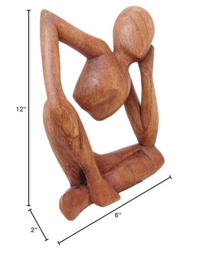 Escultura pensador en madera Suar, 12 pulg miniatura 5