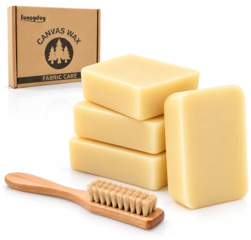 Suooydoy Fabric Canvas Wax Care Kit, 4 Pack - Total 9.5 oz Wax Bar With Leather Cleaning Brush, All-natural High-Efficiency Waterproof For Canvas, Shoes, Hats, Jackets, Bags, Clothing