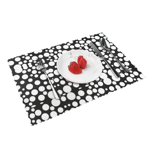 Lot de 4 sets de table à pois noirs et blancs pour table de salle à manger, résistants à la chaleur, lavables, décoration de table basse