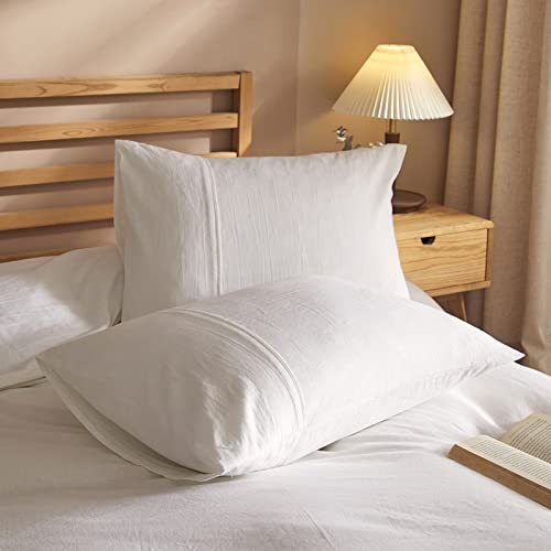 Pillowcases Queen Size-100% Natural Linen White Pillow Cases Set Of 2 Cooling Pillowcases For Hot Sleepers & Night Sweats Breathable Moisture-Absorbing Bed Pillow Cover 20X30 Inches #TOP5