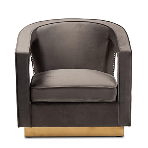 Baxton Studio Neville Modern Luxe And Glam Grey Velvet Fabric Upholstered And Gold Finished Metal Armchair #TOP30