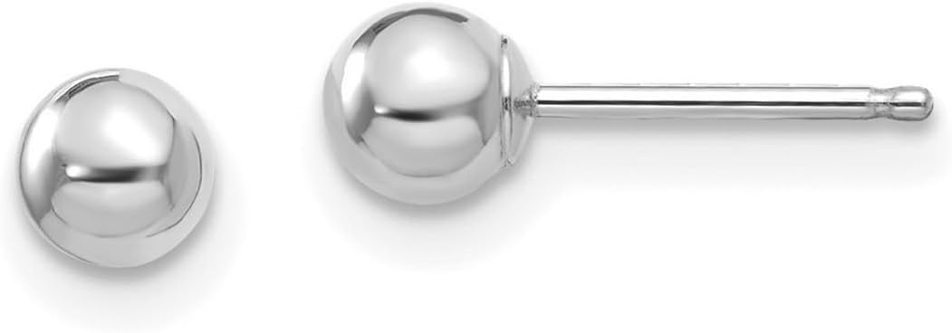 14k White Gold Hollow Polished 4mm Ball Post Earrings 4x4mm Ball Earring for Women