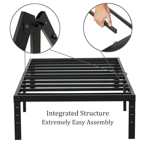 Image of Wulanos Twin Size Bed Frame, 3500lbs Heavy Duty Metal Platform with Steel Slats Support, No Box Spring Needed, 14 inches high Bedframe with Ample Storage, Sturdy and Noise-Free, Black