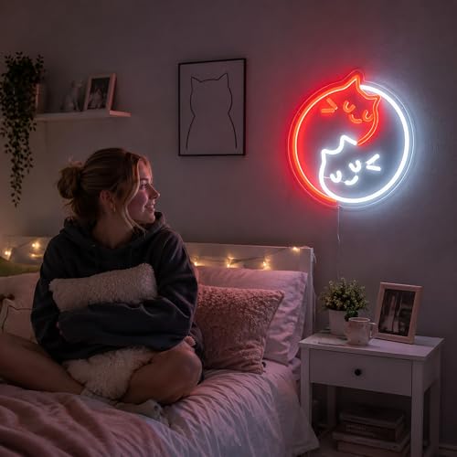 Image of Cat Neon Sign, Neon Signs for Wall Decor - Ghost Cat LED Signs for Bedroom, Game Room, Kids Room, Party Decor - USB Powered Light Up Sign Halloween Christmas Decorations Gift