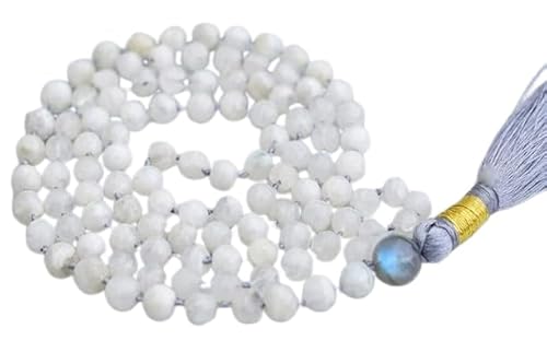 Moonstone Necklace, 108 Mala Prayer Beads, Rainbow Moonstone Labradorite, Blessing