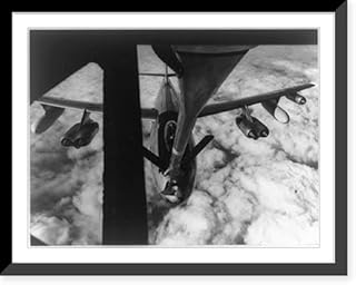 Historic Framed Print, [Aerial view of a Boeing B-47 Stratojet taking on a load of jet fuel from a Boeing KC-97 Stratofreighter tanker-transport], 17-7/8" x 21-7/8"