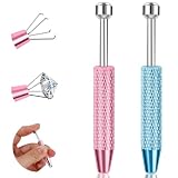 ONESING 2Pcs Piercing Ball Grabber Tool for Changing Jewelry, Stianless Steel Flat Back Earring Applicator Internally Threaded Push Pin Piercing Grabber, Anti Slip 4 Claw Gem Ball Tool Pink&Blue