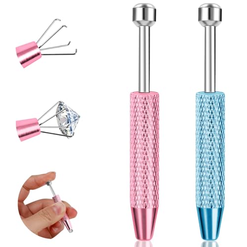 ONESING 2Pcs Piercing Ball Grabber Tool for Changing Jewelry Stianless Steel Flat Back Earring Applicator Internally Threaded Push Pin Piercing Grabber Anti Slip 4 Claw Gem Ball Tool Pink&Blue