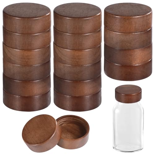 LUMINFLY 16 Wooden Lids for Jars, Airtight Acacia Wood Lids with Threaded Design, Leakproof Sealing for Spice Jars, Reusable for 4 Oz and 6 Oz Containers