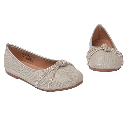 Image of toothless Kids Girls Belly Shoes | Shimmer Ballerinas with Rhinestone Detail | Comfortable Slip-On Ballet Flats, Festive Occasions & Weddings