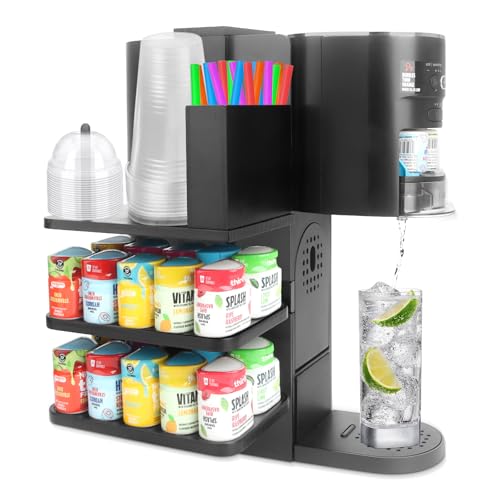 Flavor Pods Holder Compatible With Ninja Thirsti,4-in-1 Flavor Storage Holder with Straw Slot & Cup and Lid Storage,Side-Mounted Wooden Organizer Holds 20 Pods for Ninja Thirsti WC1001 Drink System