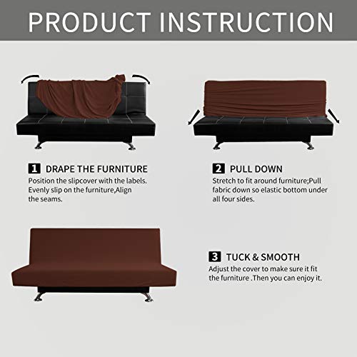 Image of Easy-Going Stretch Medium Futon Slipcover Armless Futon Cover Coffee | Sofa Bed Furniture Protector Without Armrests with Elastic Bottom for Kids, Soft Jacquard Machine Washable