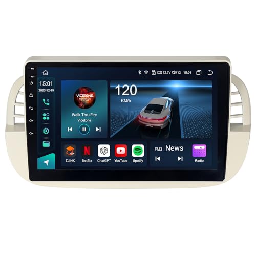 ACAVICA Autoradio Android per Fiat 500 2007-2015 - 9" Schermo Touch HD, Wireless CarPlay/Android Auto, Bluetooth 5.0, DSP Audio, GPS, WiFi, 4G LTE, FM/DAB+, Stereo, Plug & Play, Supporto Retrocamera
